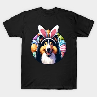 Collie with Bunny Ears Enjoys Easter Egg Adventure T-Shirt